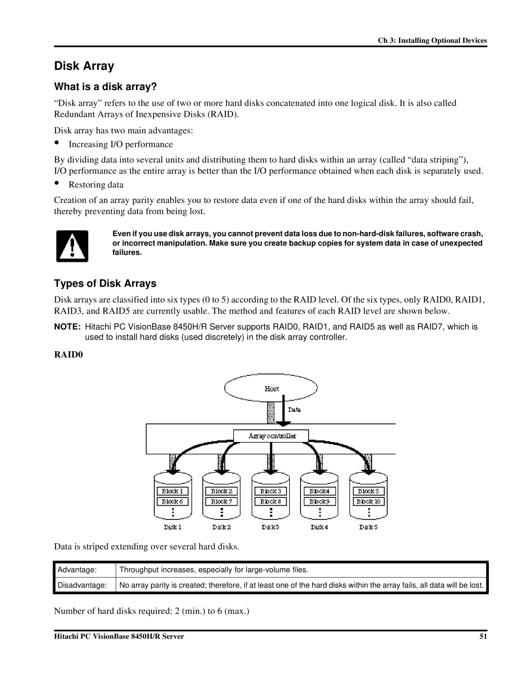 Hitachi 8450H/R manual What is a disk array?, Types of Disk Arrays 