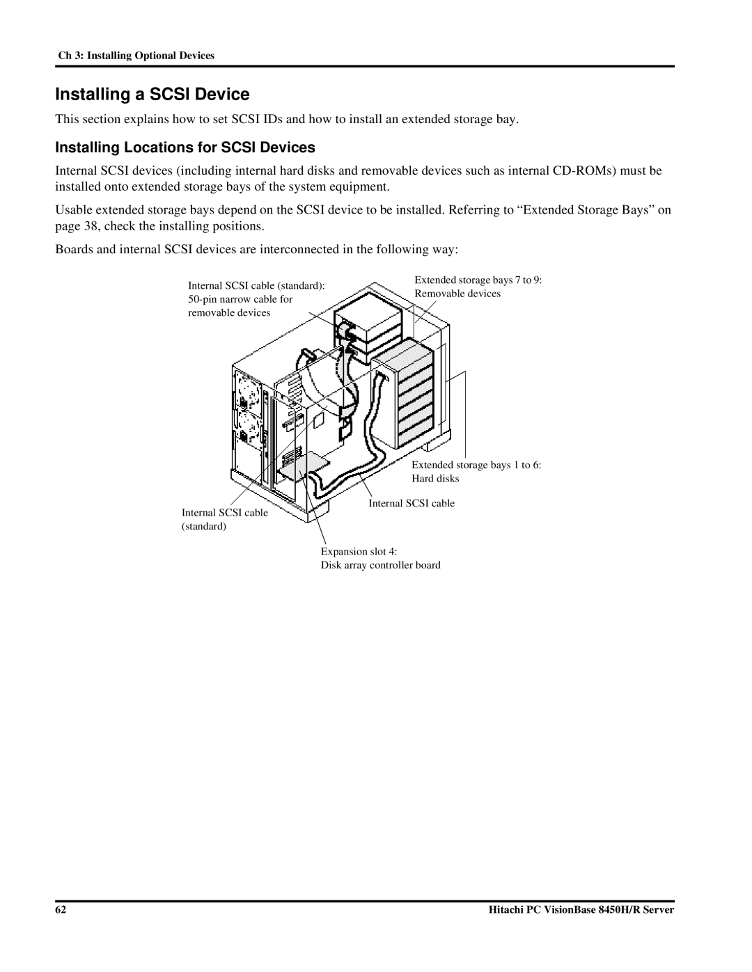 Hitachi 8450H/R manual Installing a Scsi Device, Installing Locations for Scsi Devices 