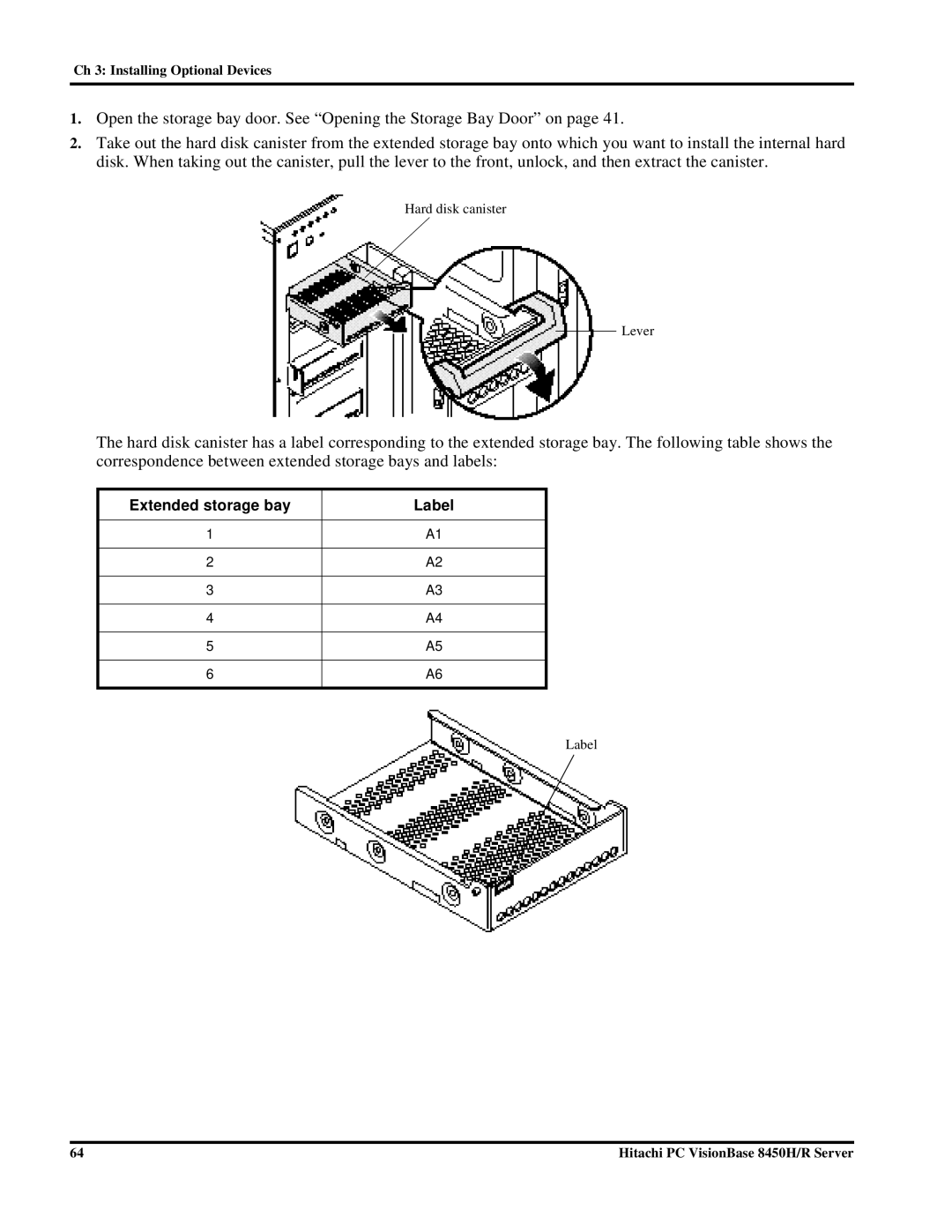 Hitachi 8450H/R manual Extended storage bay Label 