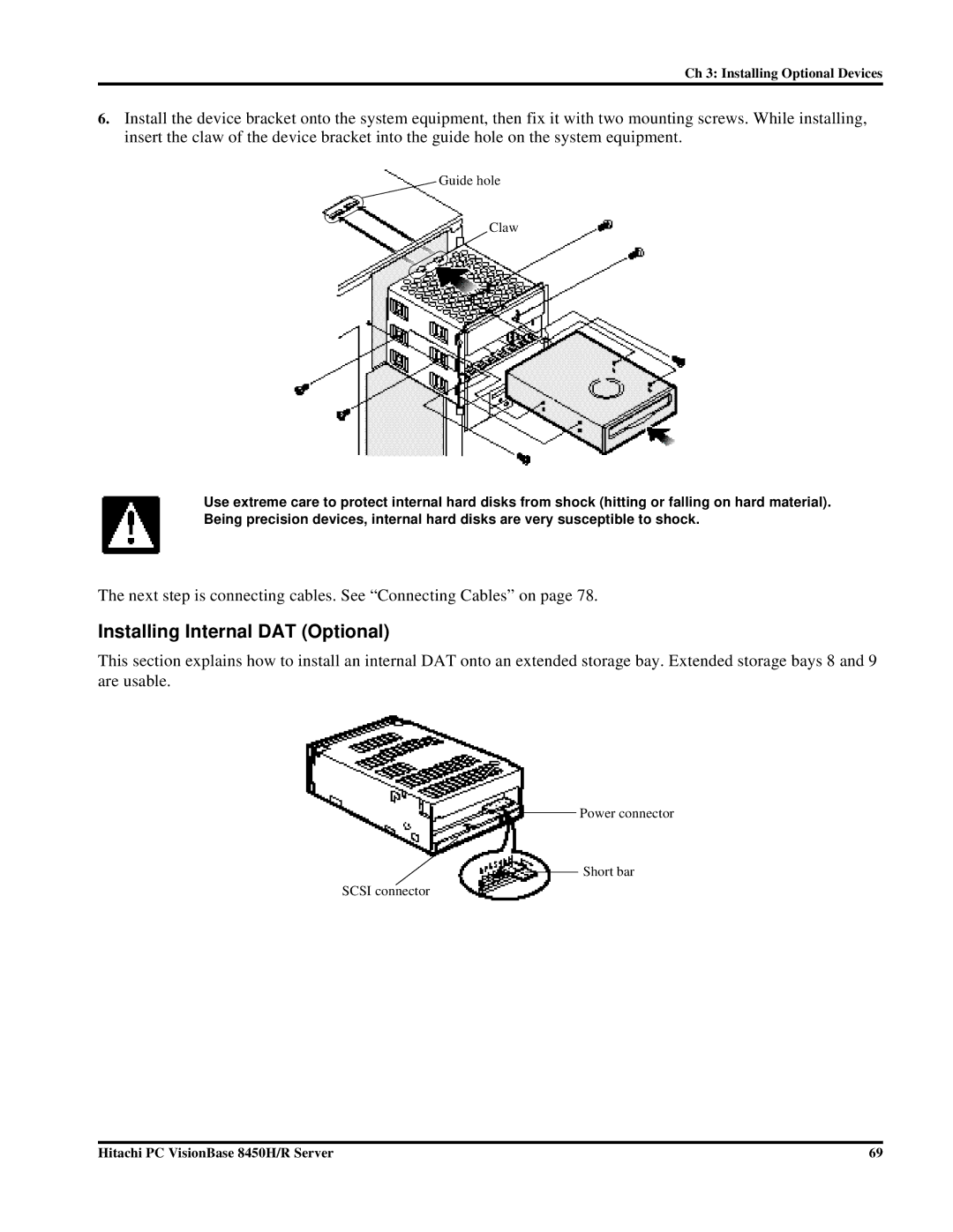 Hitachi 8450H/R manual Installing Internal DAT Optional 