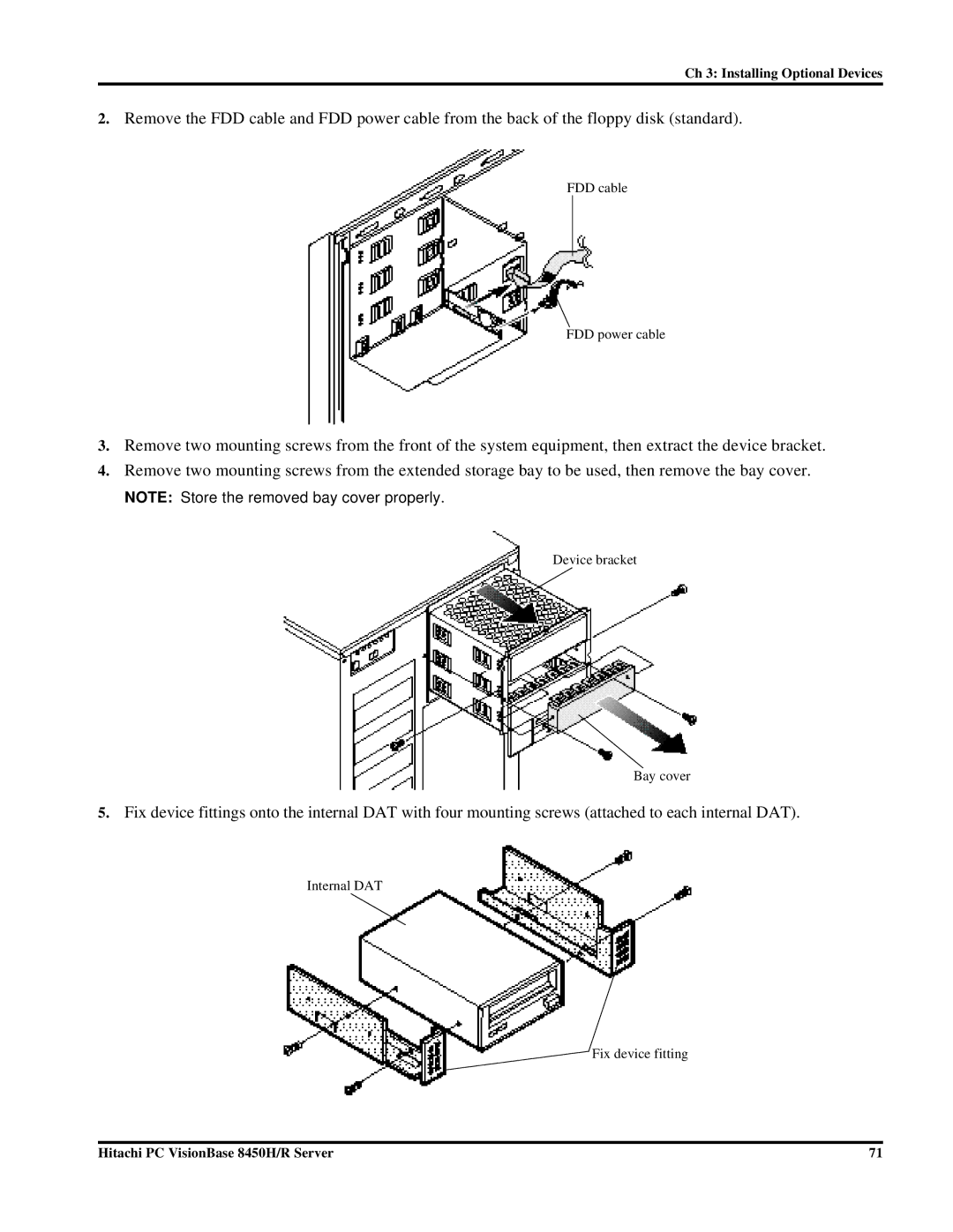 Hitachi 8450H/R manual Internal DAT Fix device fitting 