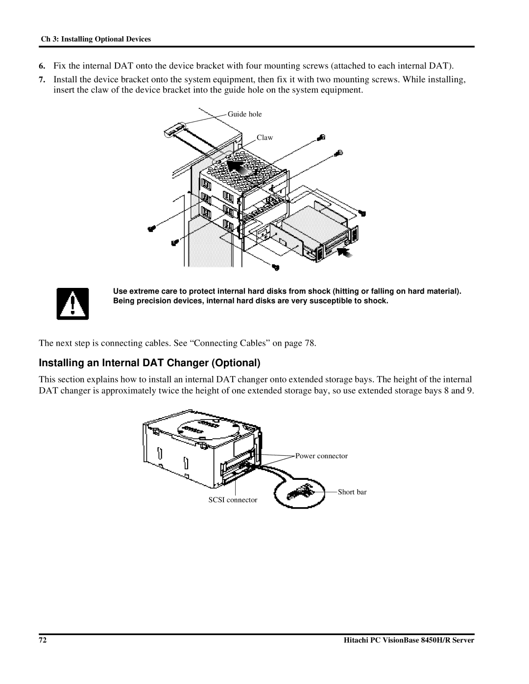 Hitachi 8450H/R manual Installing an Internal DAT Changer Optional 