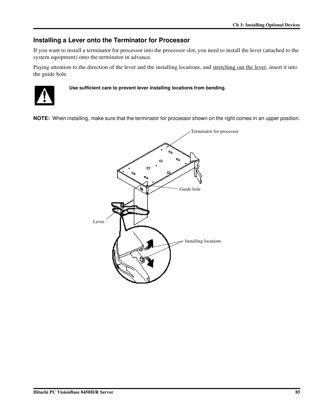Hitachi 8450H/R manual Installing a Lever onto the Terminator for Processor 