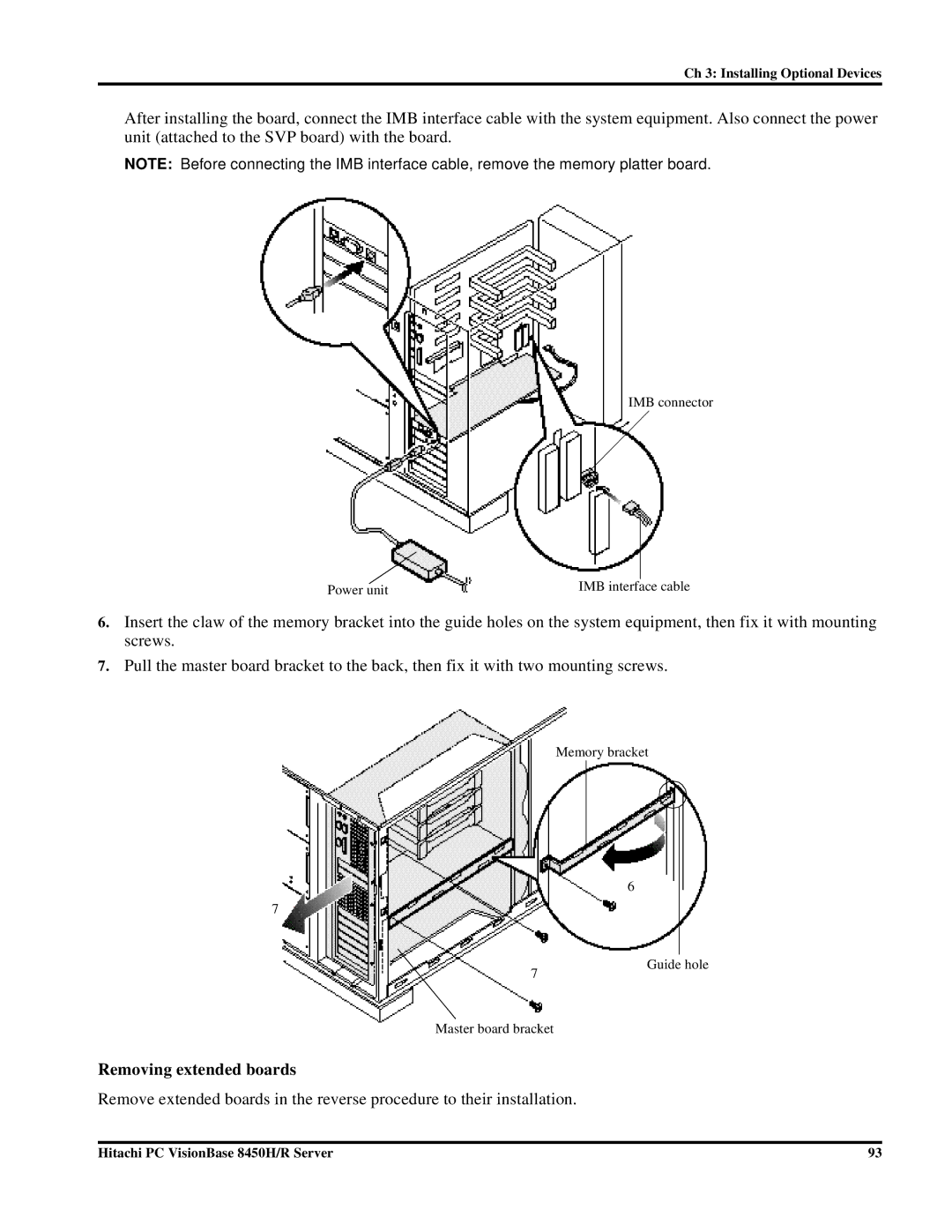 Hitachi 8450H/R manual Removing extended boards 