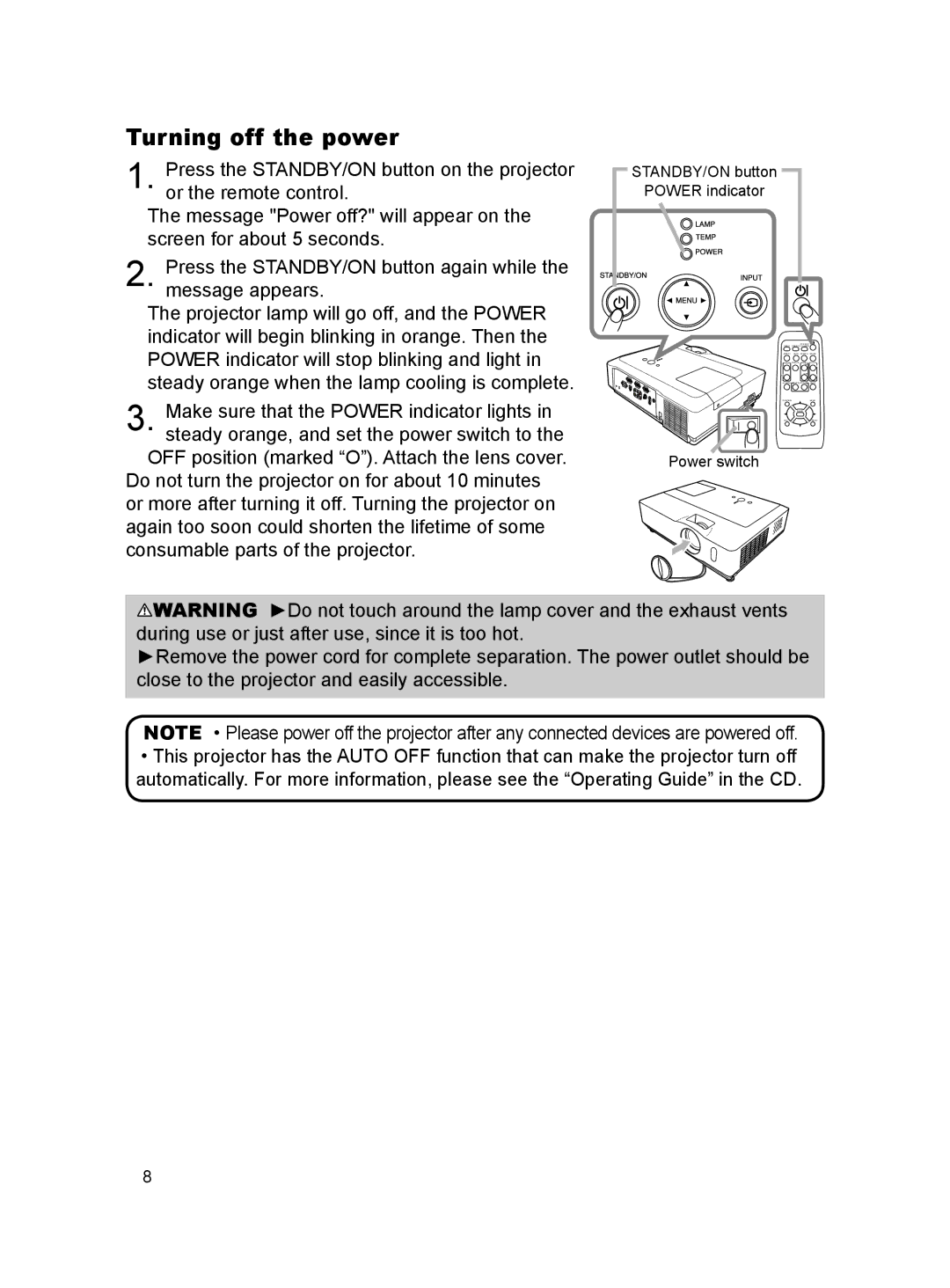 Hitachi 8916, 8755H user manual Turning off the power 