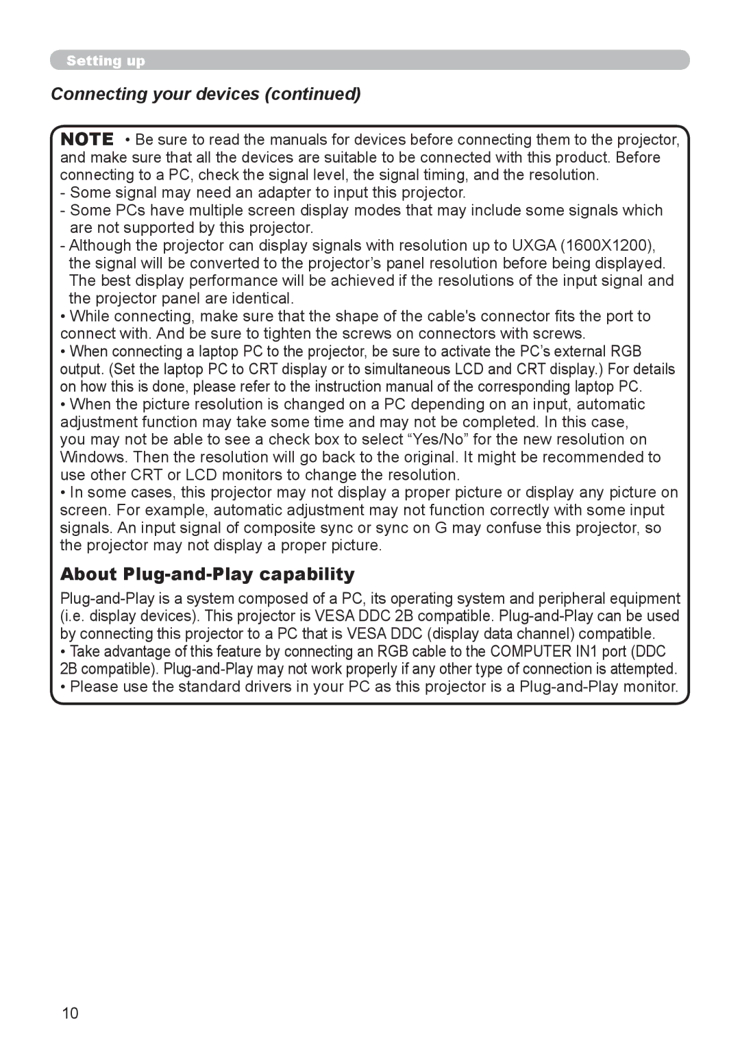 Hitachi 8916 user manual Connecting your devices, About Plug-and-Play capability 