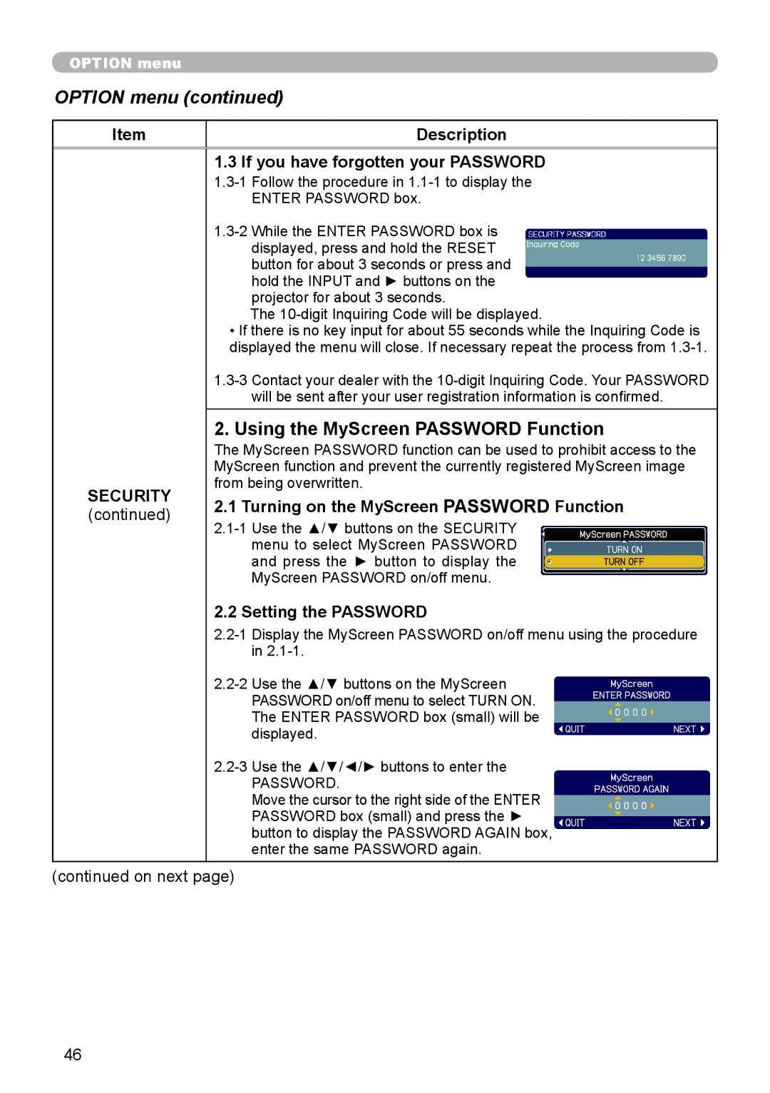 Hitachi 8916 user manual Using the MyScreen Password Function, If you have forgotten your Password, Setting the Password 