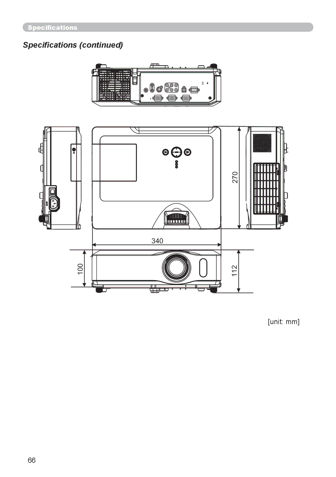 Hitachi 8916 user manual Specifications, 270, 100 112 Unit mm 