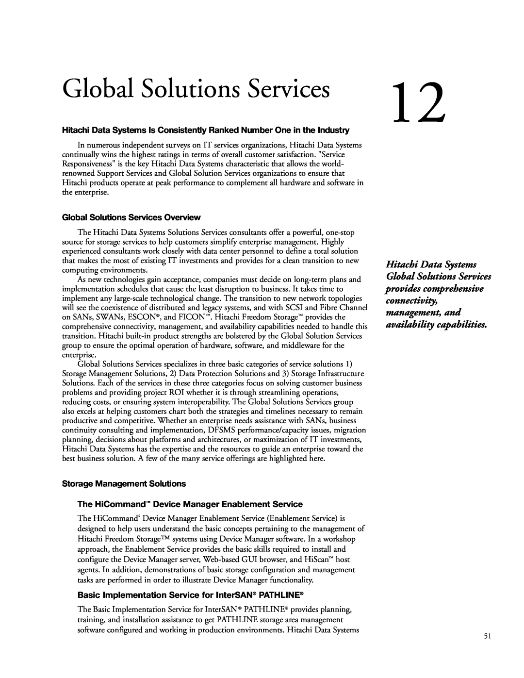 Hitachi 9900 manual Global Solutions Services Overview, Storage Management Solutions 