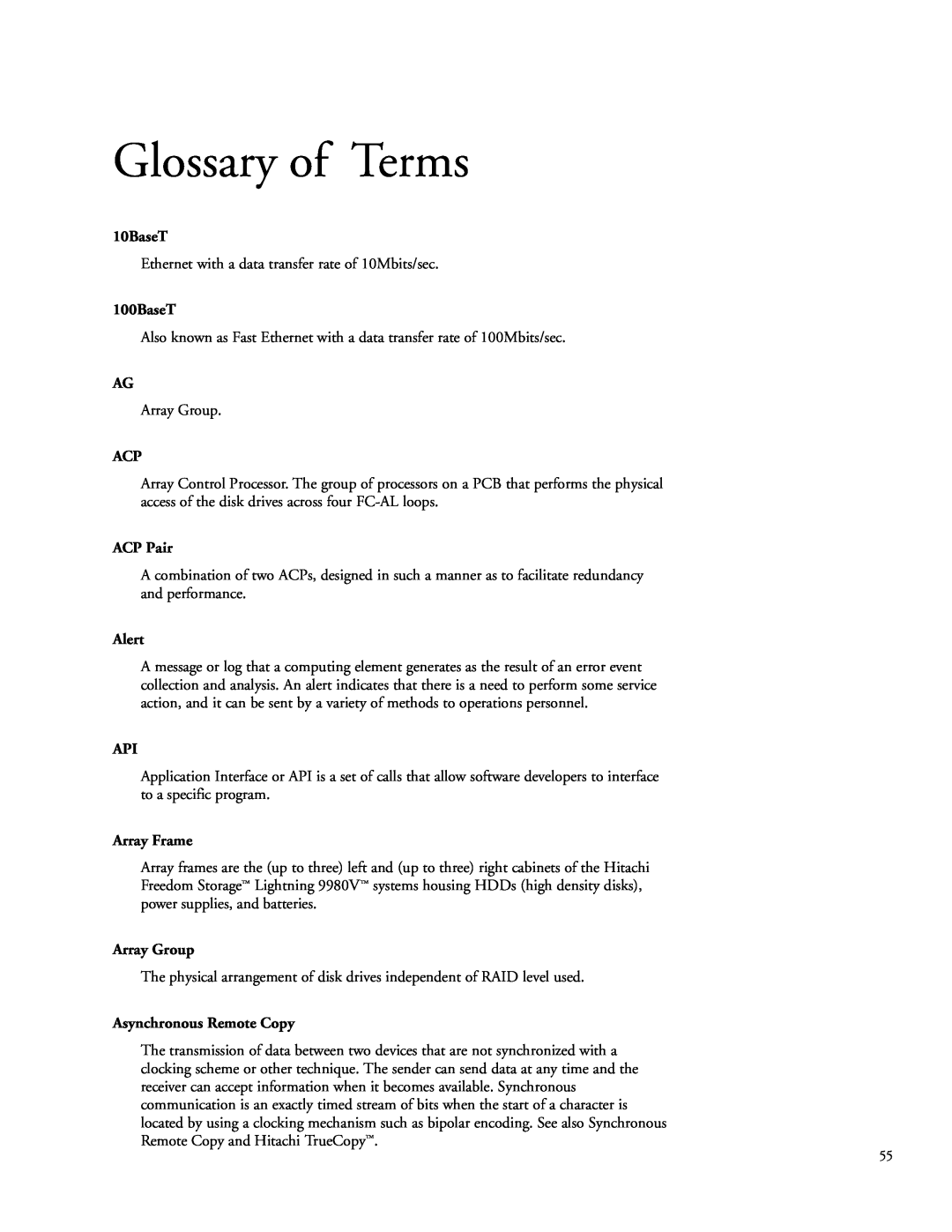 Hitachi 9900 manual Glossary of Terms 