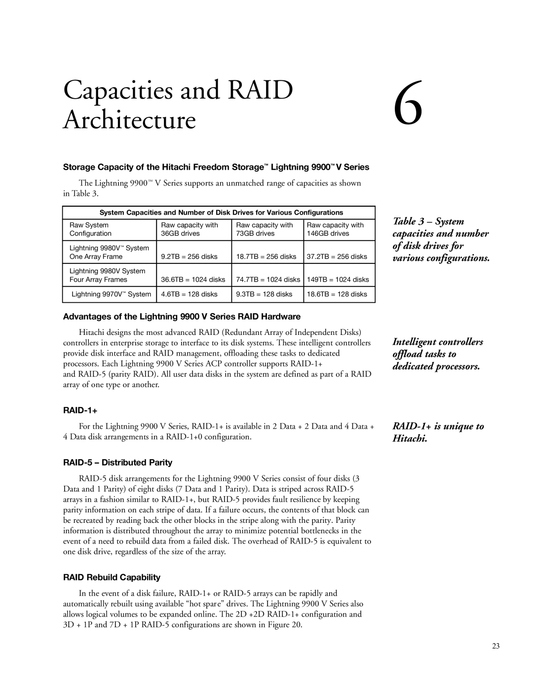 Hitachi manual Capacities and RAID Architecture, Advantages of the Lightning 9900 V Series RAID Hardware 