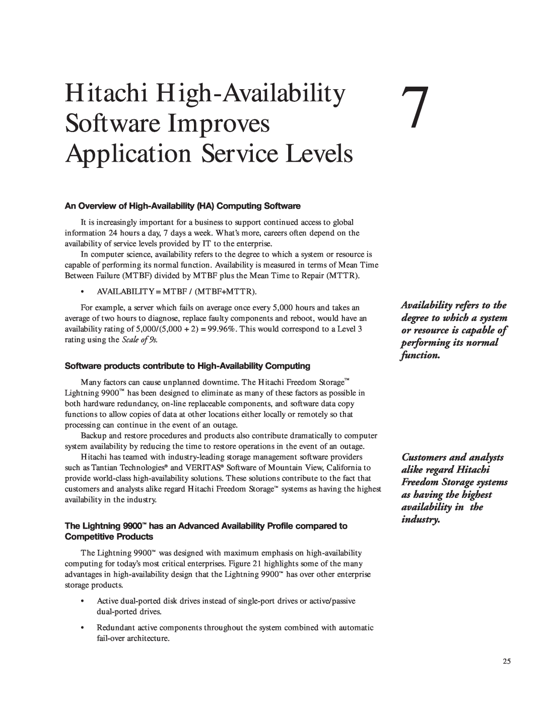 Hitachi 9960, 9900 Series manual Hitachi High-Availability Software Improves, Application Service Levels 