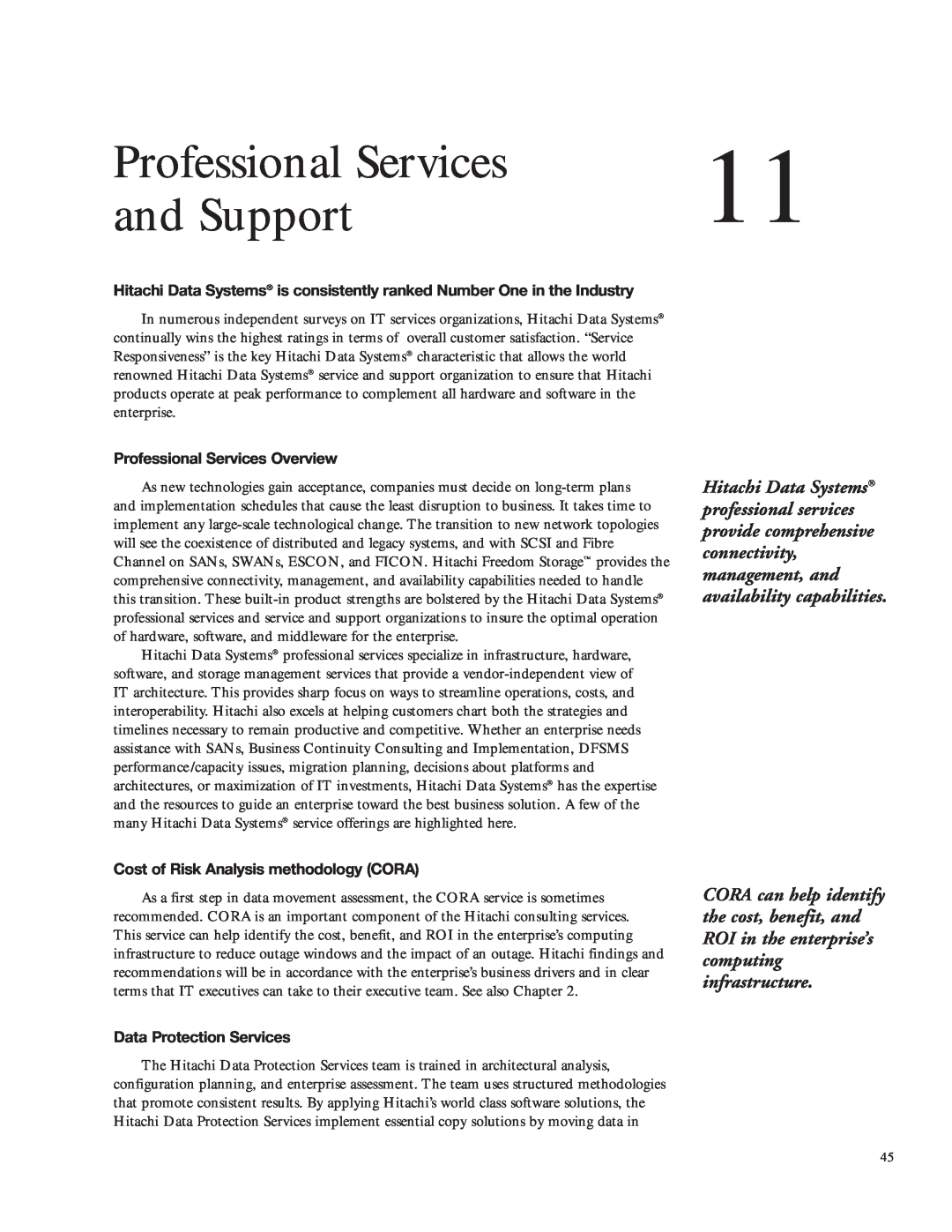 Hitachi 9960 Professional Services and Support, Professional Services Overview, Cost of Risk Analysis methodology CORA 