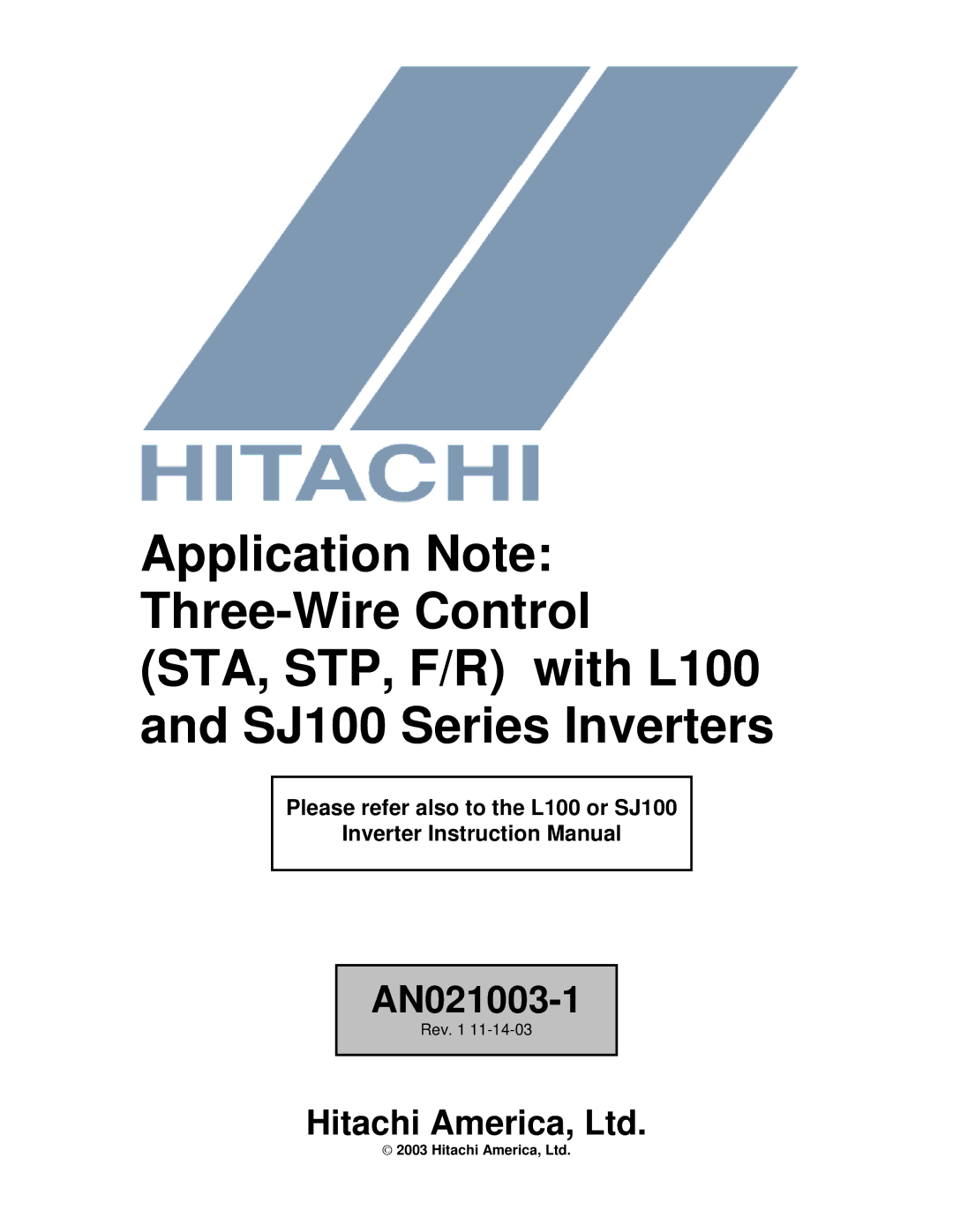 Hitachi AN021003-1 instruction manual Application Note Three-Wire Control 