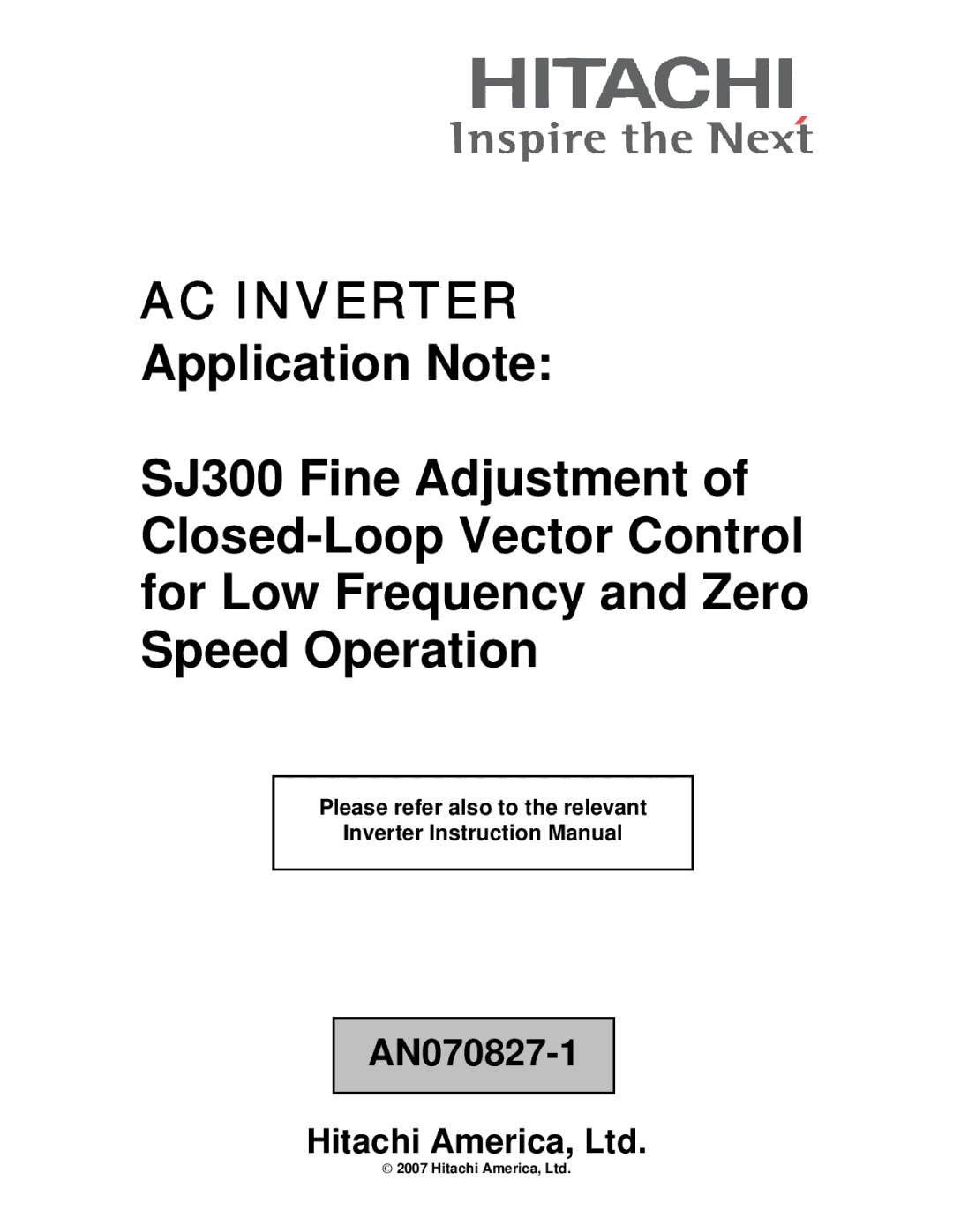 Hitachi AN070827-1 instruction manual AC Inverter 