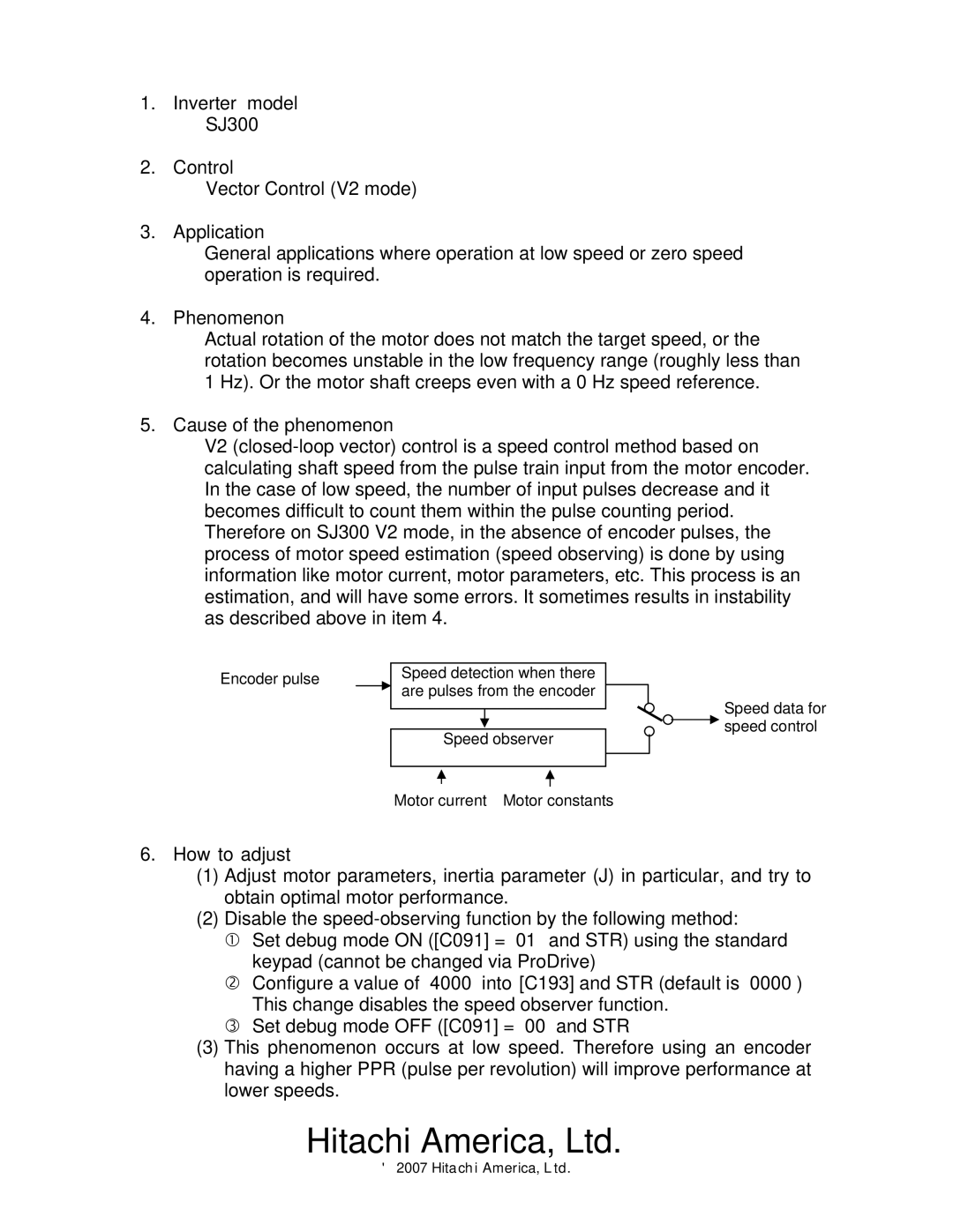 Hitachi AN070827-1 instruction manual Control, Application, Phenomenon, Cause of the phenomenon, How to adjust 