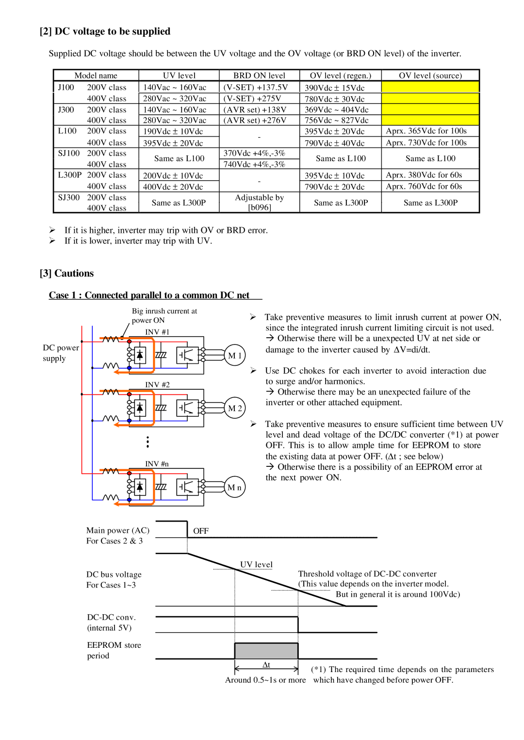 Hitachi AN091802-1 instruction manual DC voltage to be supplied, Case 1 Connected parallel to a common DC net 