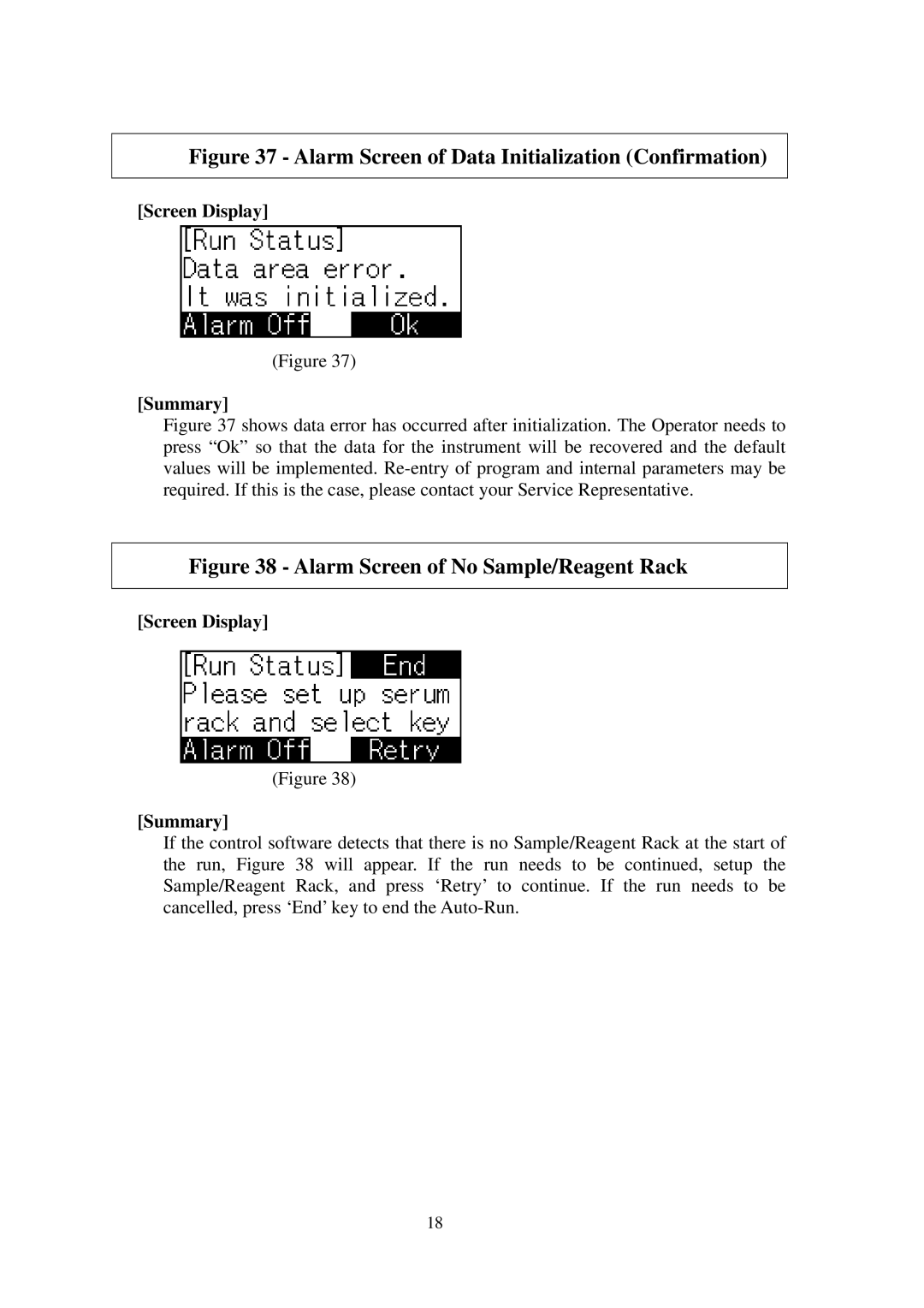 Hitachi AP 720STM manual Alarm Screen of Data Initialization Confirmation 