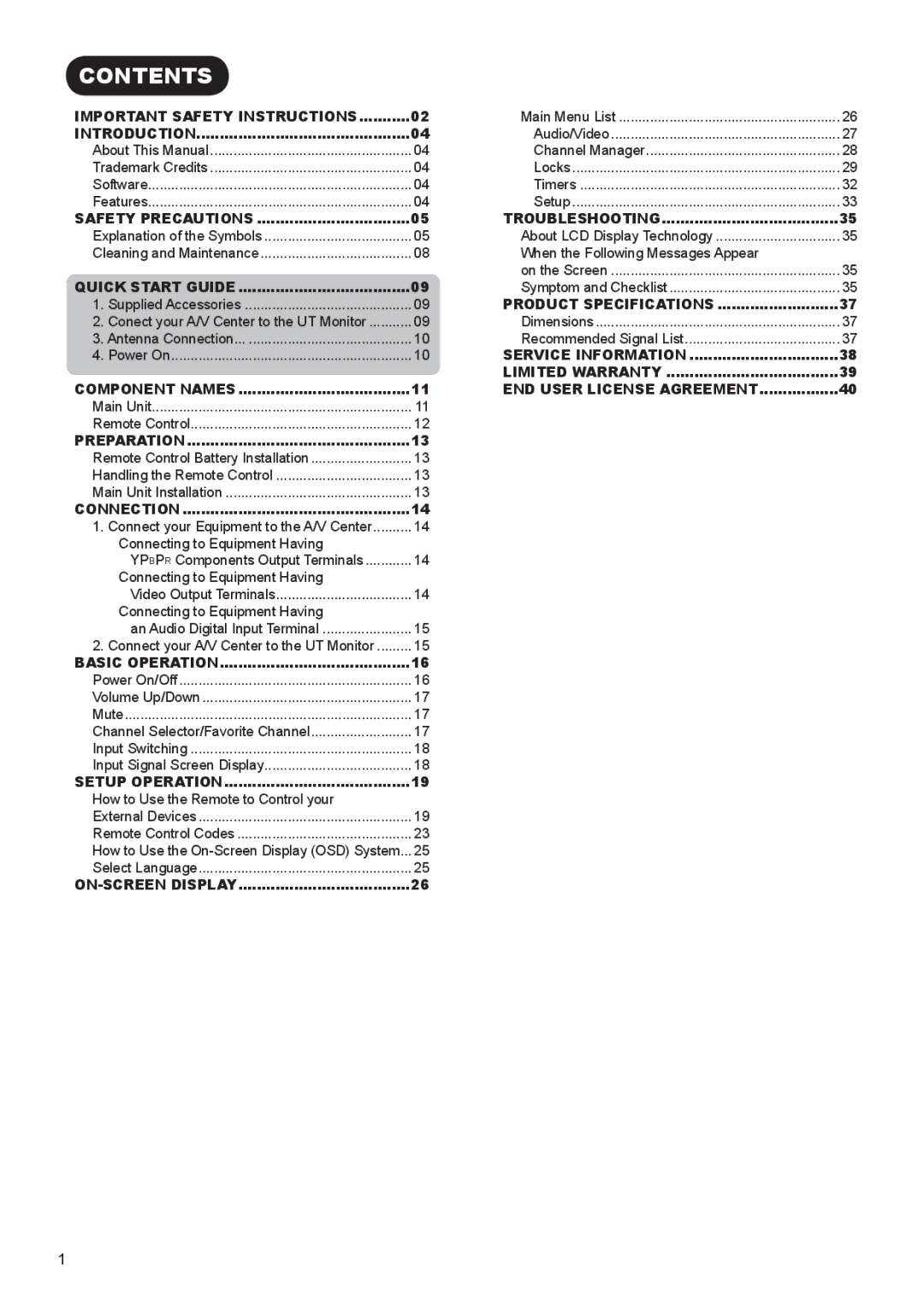 Hitachi AVC01U manual Contents 