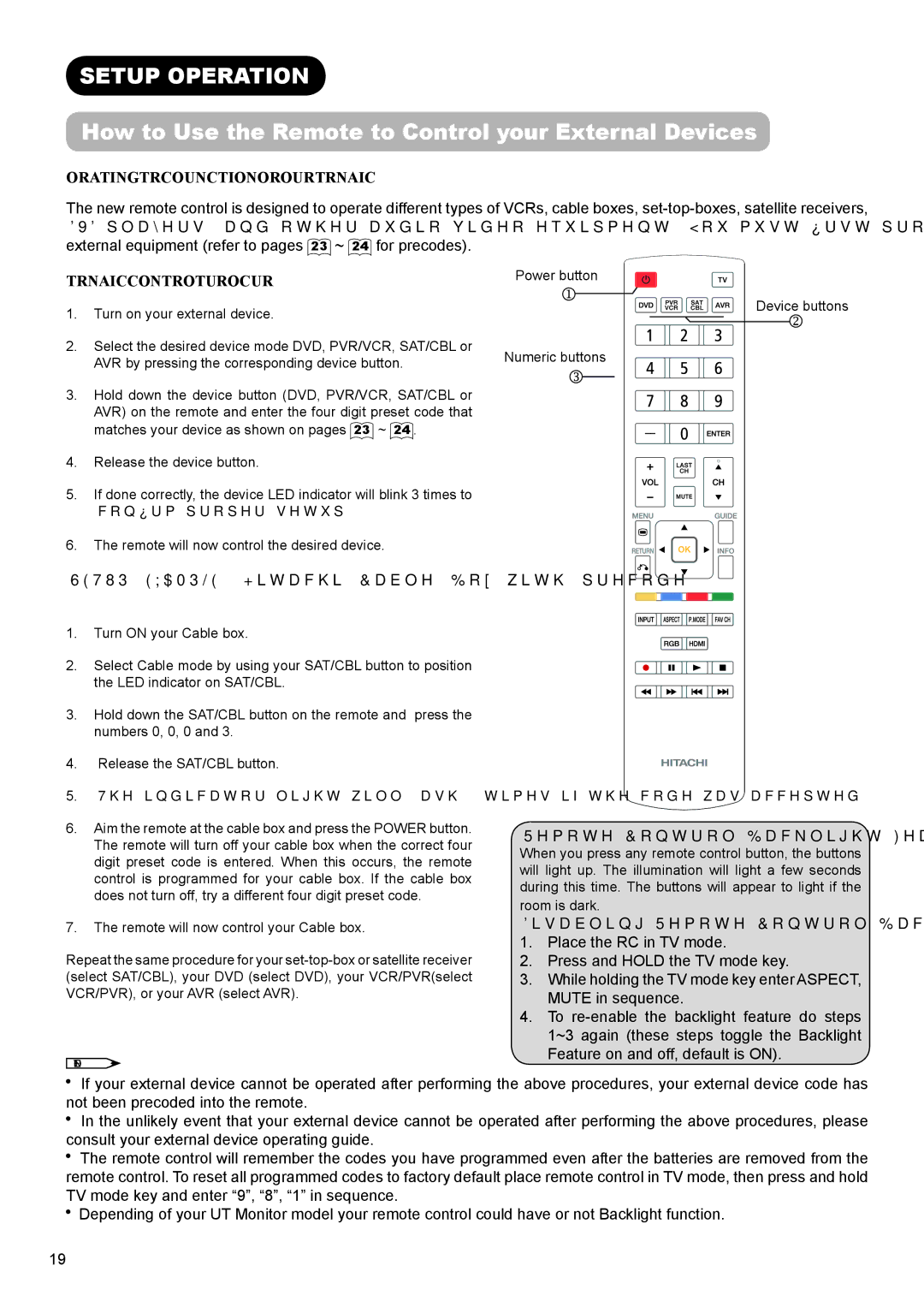 Hitachi AVC01U manual Setup Operation, How to Use the Remote to Control your External Devices 