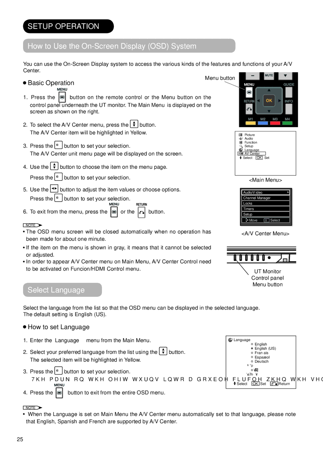 Hitachi AVC01U manual How to Use the On-Screen Display OSD System, Select Language, Basic Operation, How to set Language 