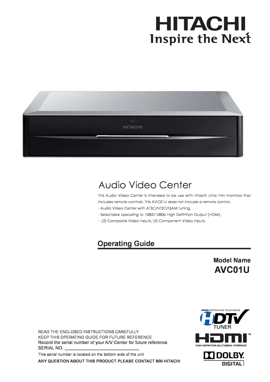 Hitachi AVC01U manual Audio Video Center, Operating Guide, Model Name 