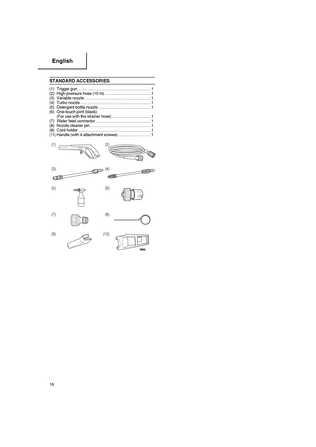 Hitachi AW 130 manual Standard Accessories, One-touch joint black, 910 