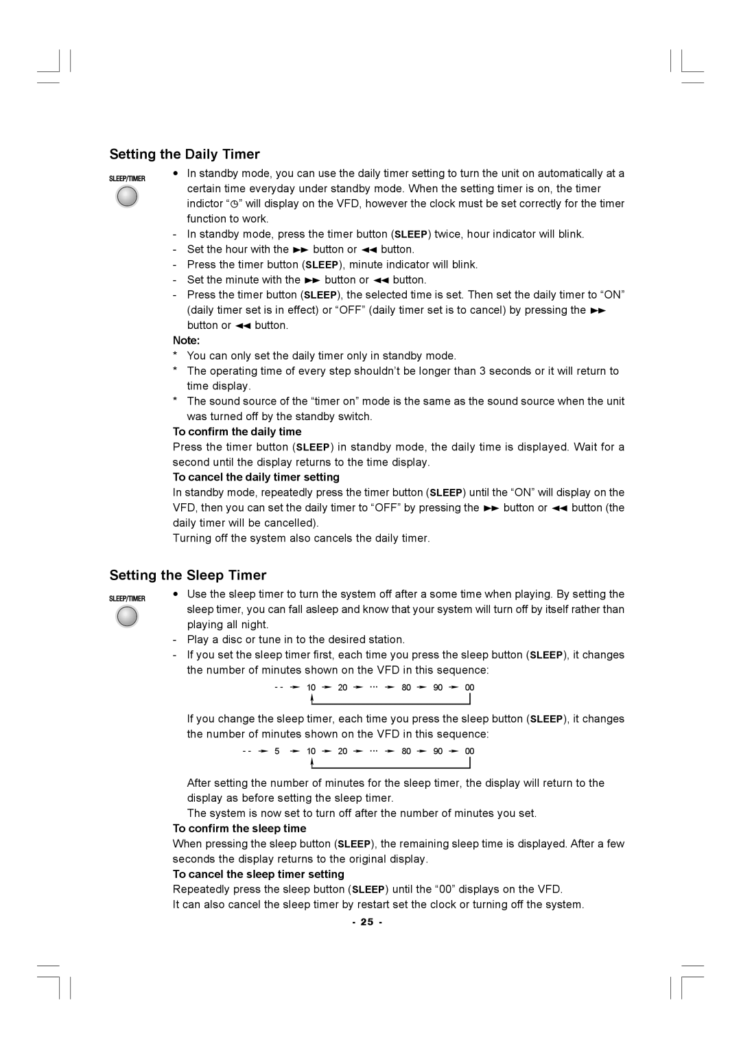 Hitachi AX-M140 manual Setting the Daily Timer, Setting the Sleep Timer 