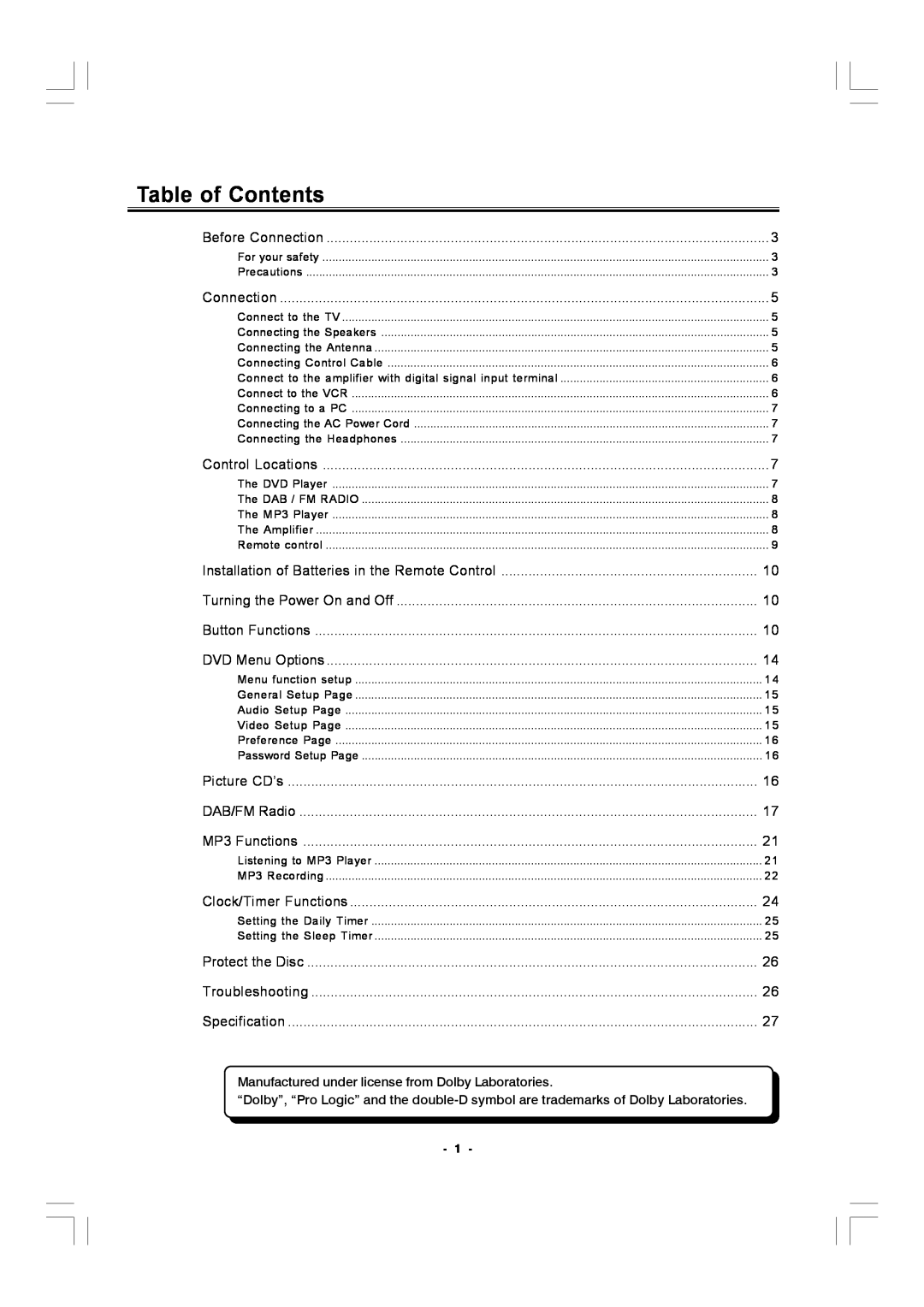 Hitachi AX-M140 manual Table of Contents 