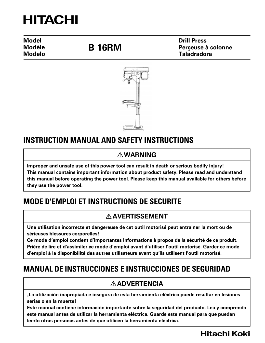 Hitachi B 16RM instruction manual 