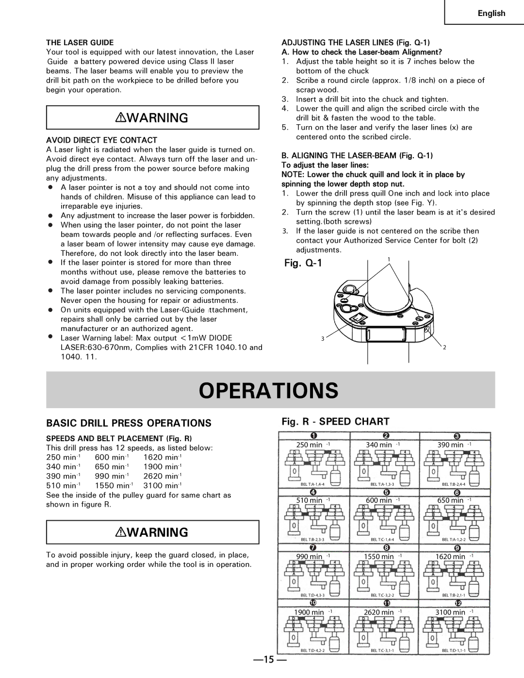 Hitachi B 16RM instruction manual Basic Drill Press Operations, Laser Guide, Avoid Direct EYE Contact 