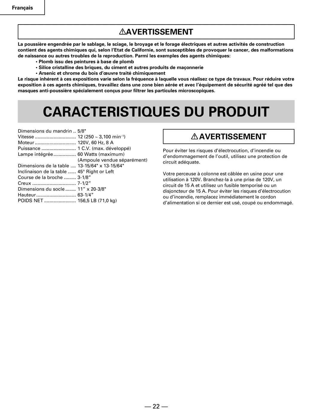 Hitachi B 16RM instruction manual Caracteristiques DU Produit 