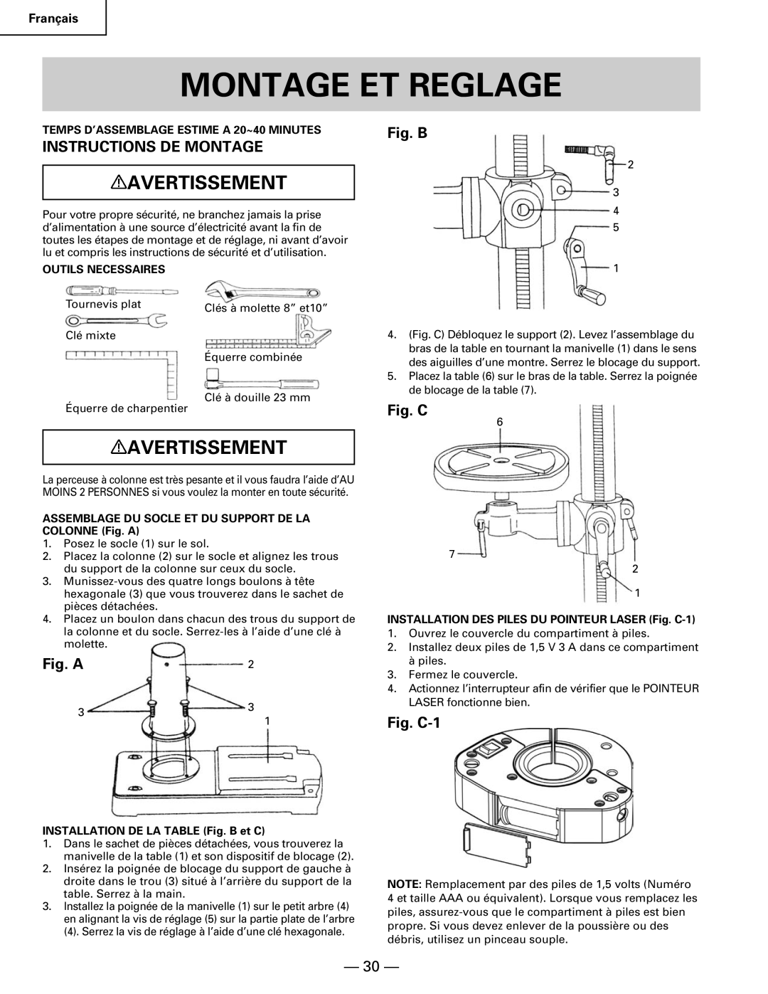 Hitachi B 16RM Montage ET Reglage, Instructions DE Montage, Temps D’ASSEMBLAGE Estime a 20~40 Minutes, Outils Necessaires 