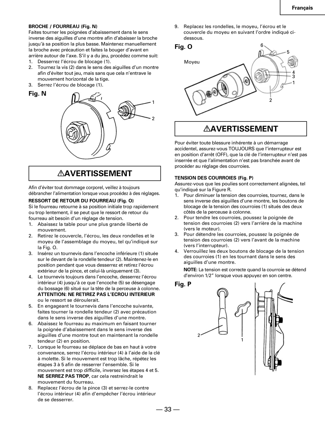 Hitachi B 16RM Broche / Fourreau Fig. N, Ressort DE Retour DU Fourreau Fig. O, Tension DES Courroies Fig. P 