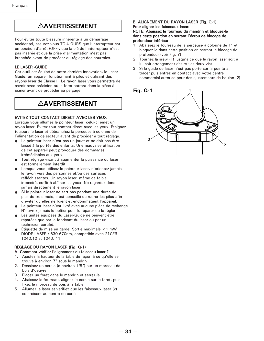 Hitachi B 16RM instruction manual LE Laser -GUIDE, Evitez Tout Contact Direct Avec LES Yeux 