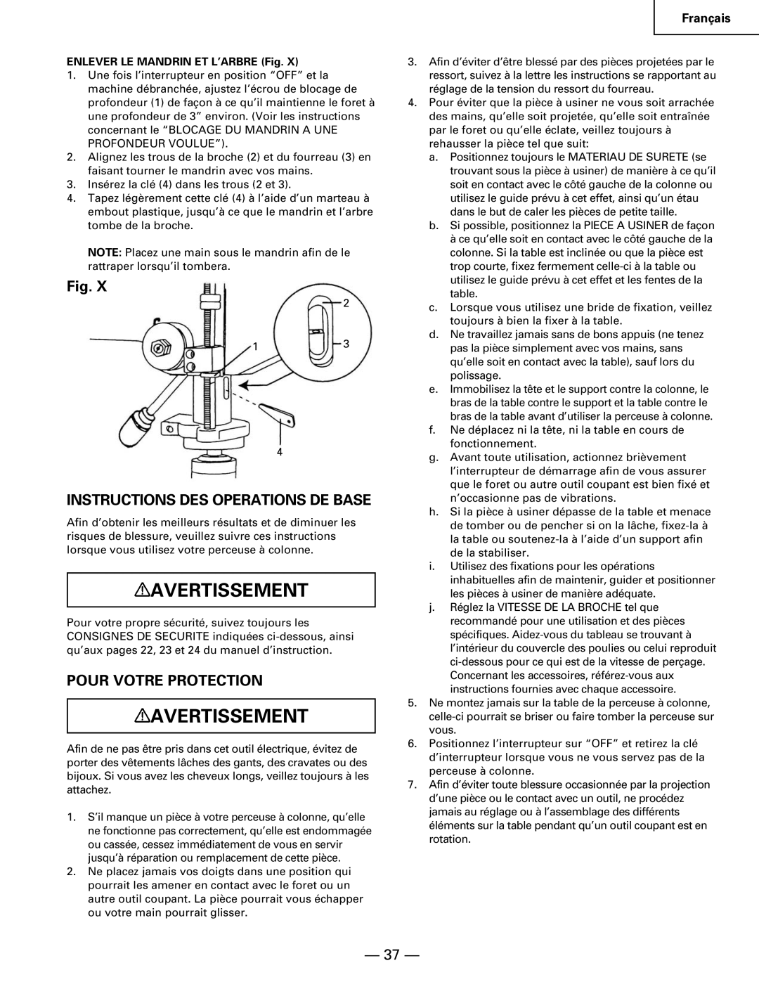 Hitachi B 16RM Instructions DES Operations DE Base, Pour Votre Protection, Enlever LE Mandrin ET L’ARBRE Fig 