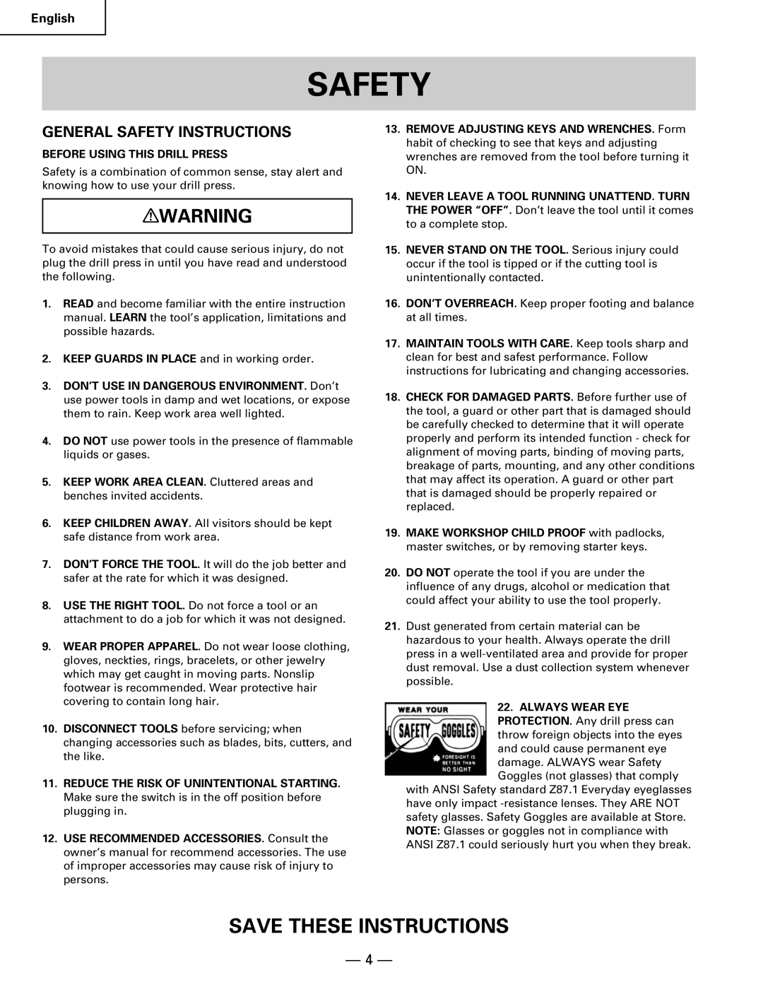 Hitachi B 16RM instruction manual General Safety Instructions, Before Using this Drill Press 