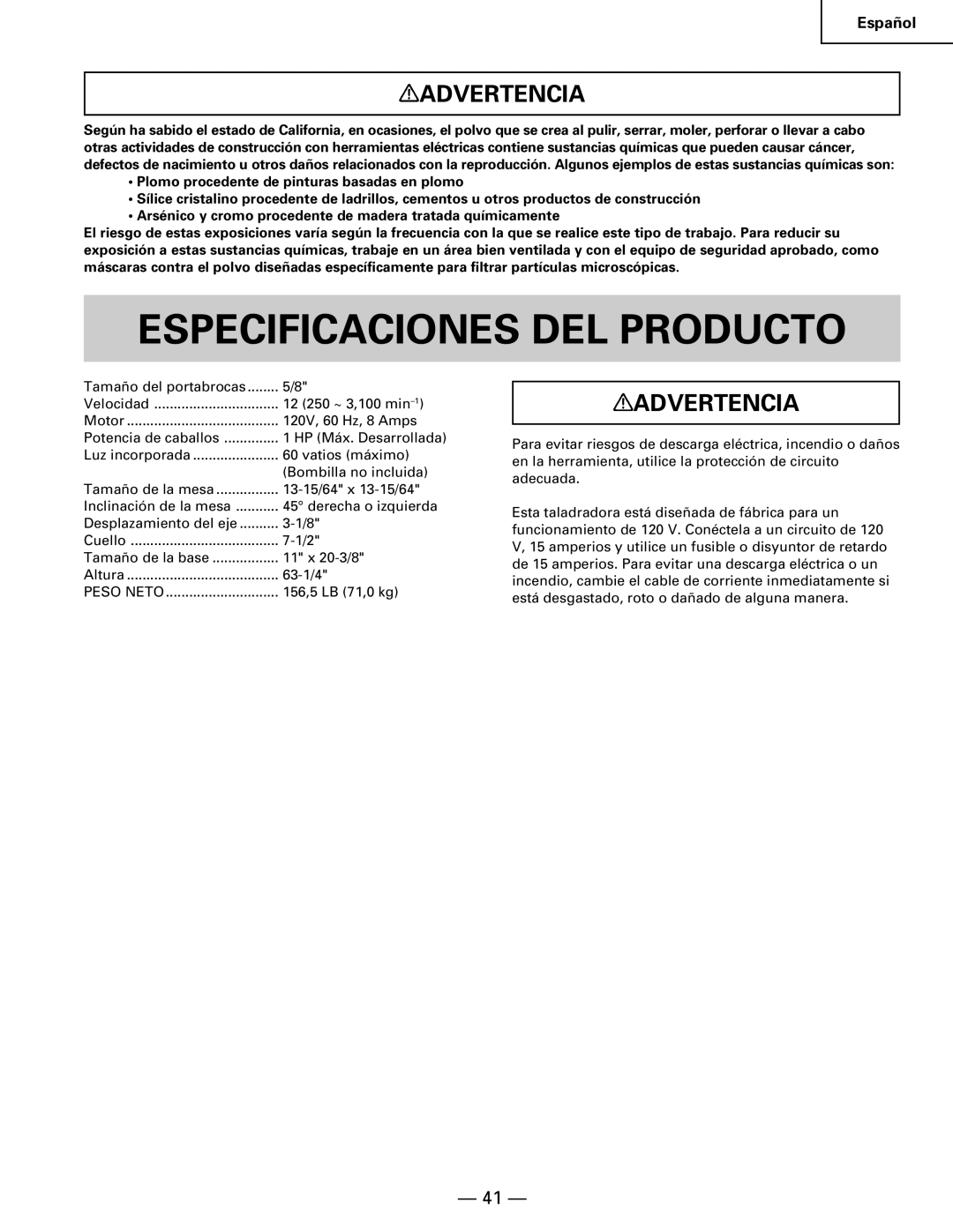 Hitachi B 16RM instruction manual Especificaciones DEL Producto 