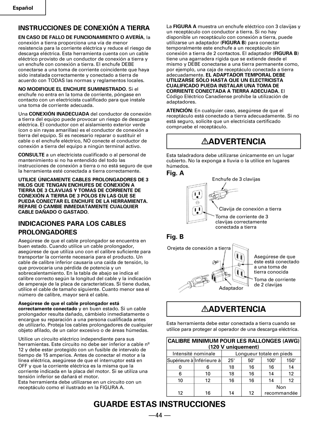 Hitachi B 16RM instruction manual Instrucciones DE Conexión a Tierra, Indicaciones Para LOS Cables, Prolongadores 