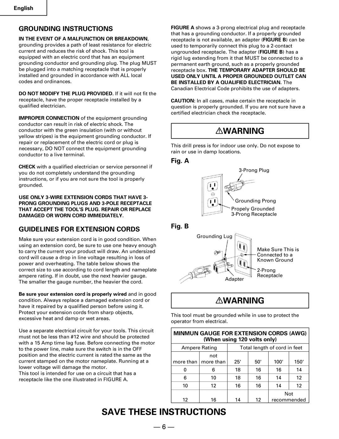 Hitachi B 16RM instruction manual Grounding Instructions, Guidelines for Extension Cords 