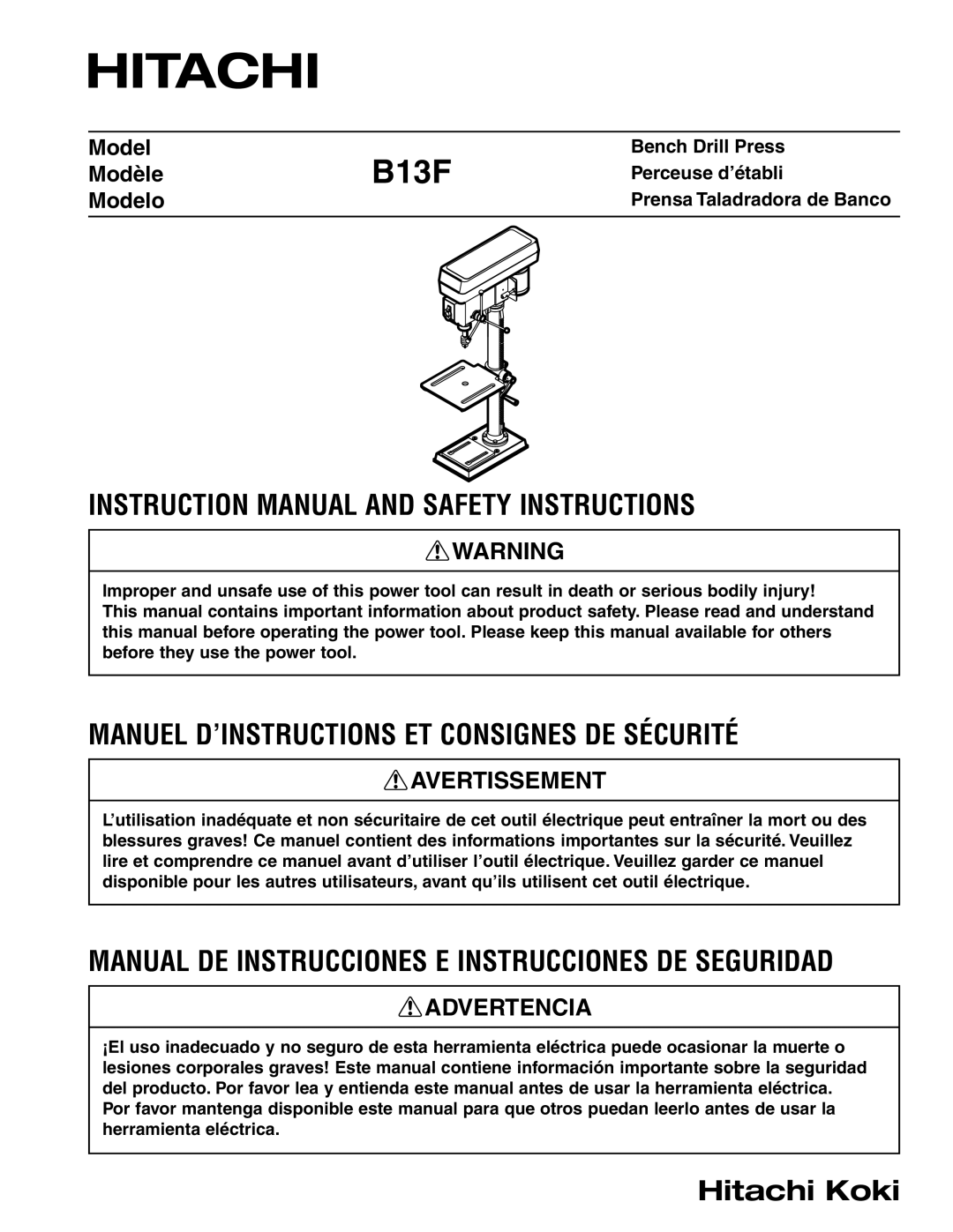 Hitachi B13F instruction manual Hitachi 