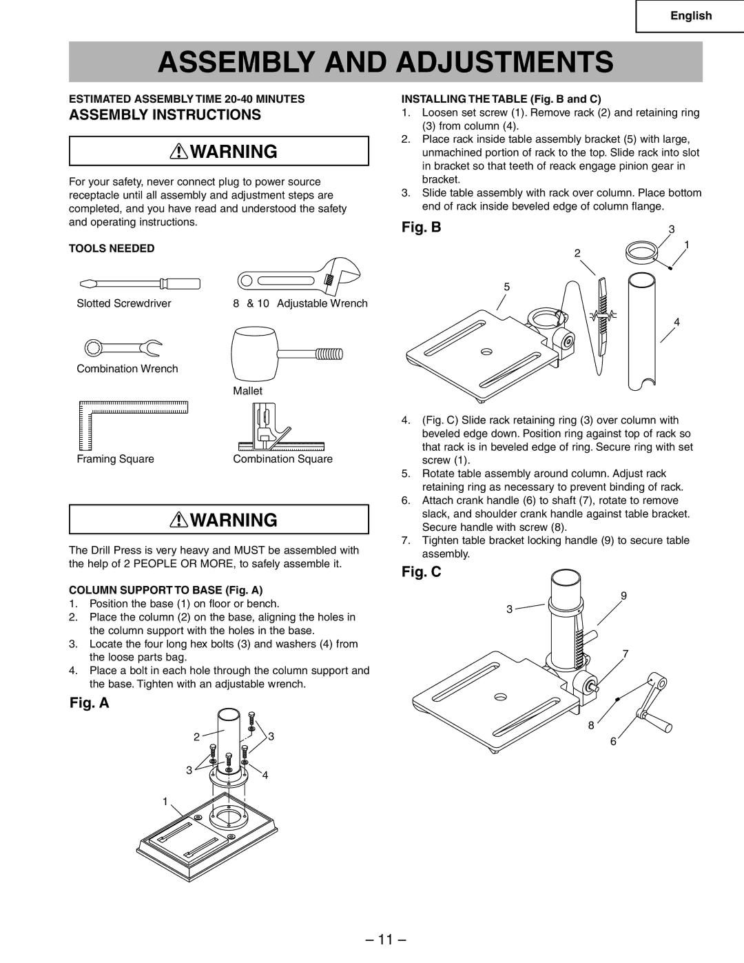 Hitachi B13F Assembly and Adjustments, Assembly Instructions, Estimated Assembly Time 20-40 Minutes, Tools Needed 