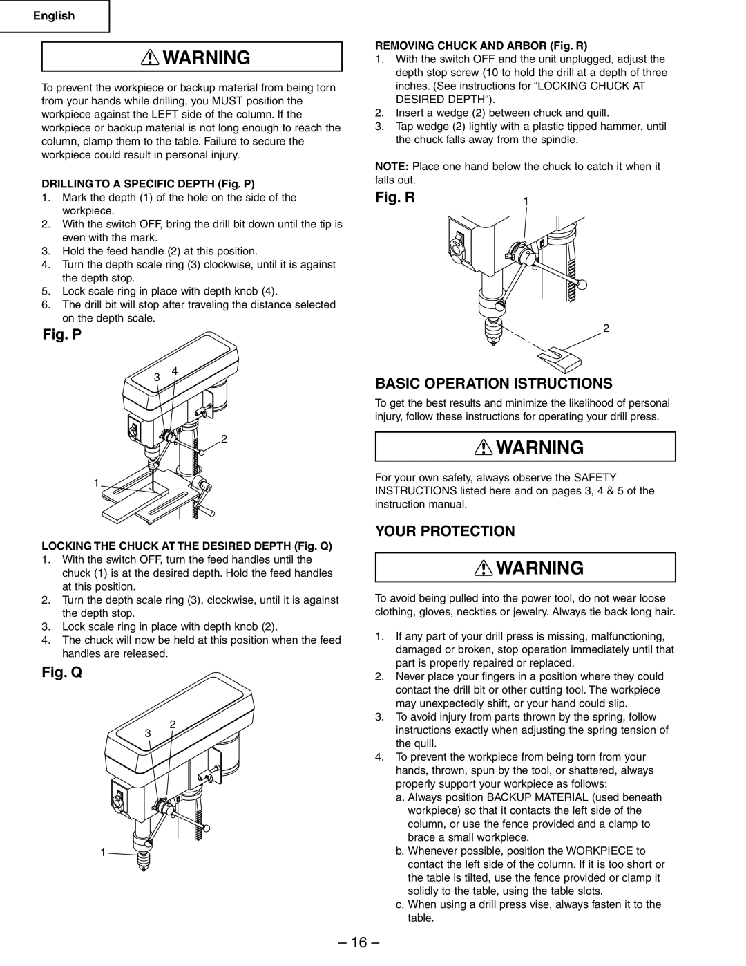 Hitachi B13F instruction manual Basic Operation Istructions, Your Protection, Drilling to a Specific Depth Fig. P 