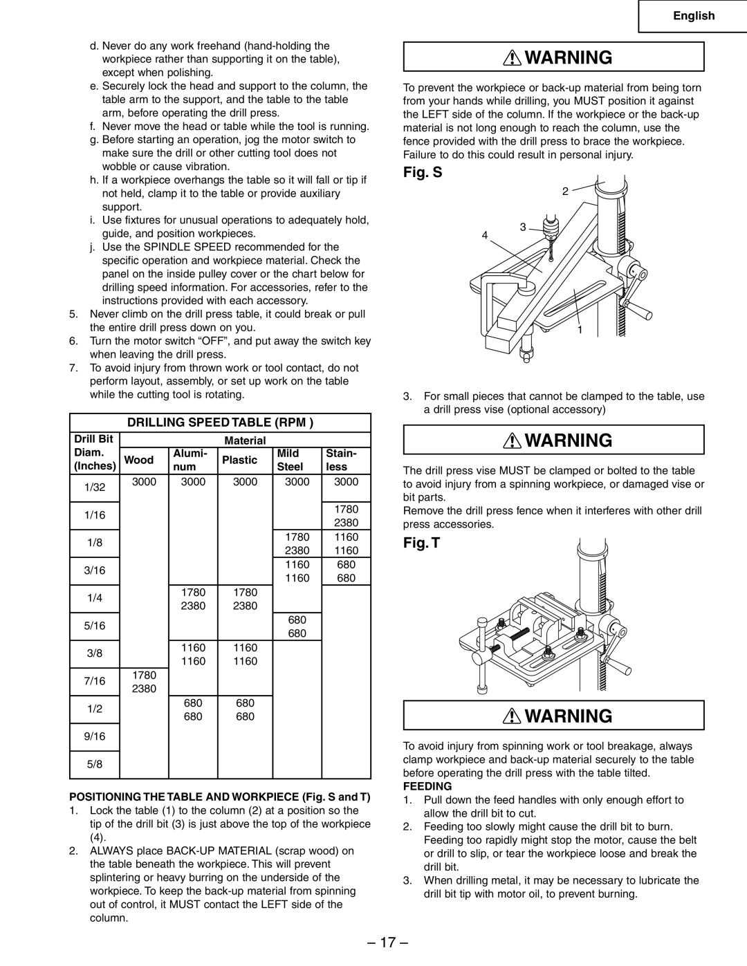 Hitachi B13F instruction manual Positioning the Table and Workpiece Fig. S and T, Feeding 