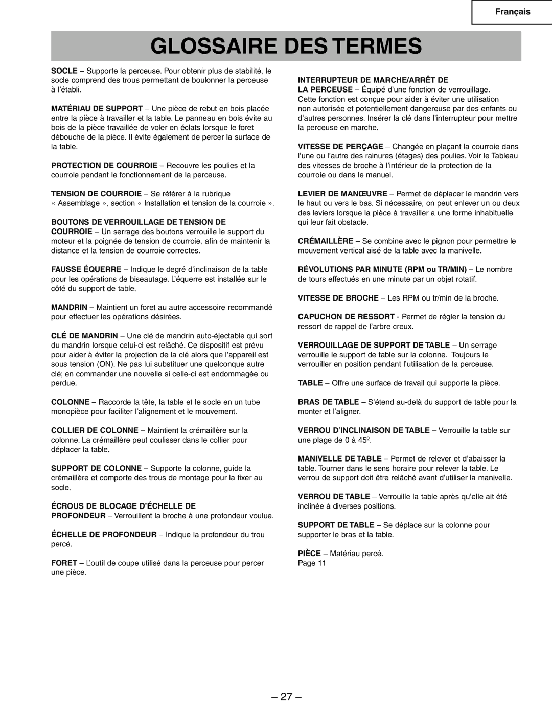 Hitachi B13F instruction manual Glossaire DES Termes, Boutons DE Verrouillage DE Tension DE, Écrous DE Blocage D’ÉCHELLE DE 