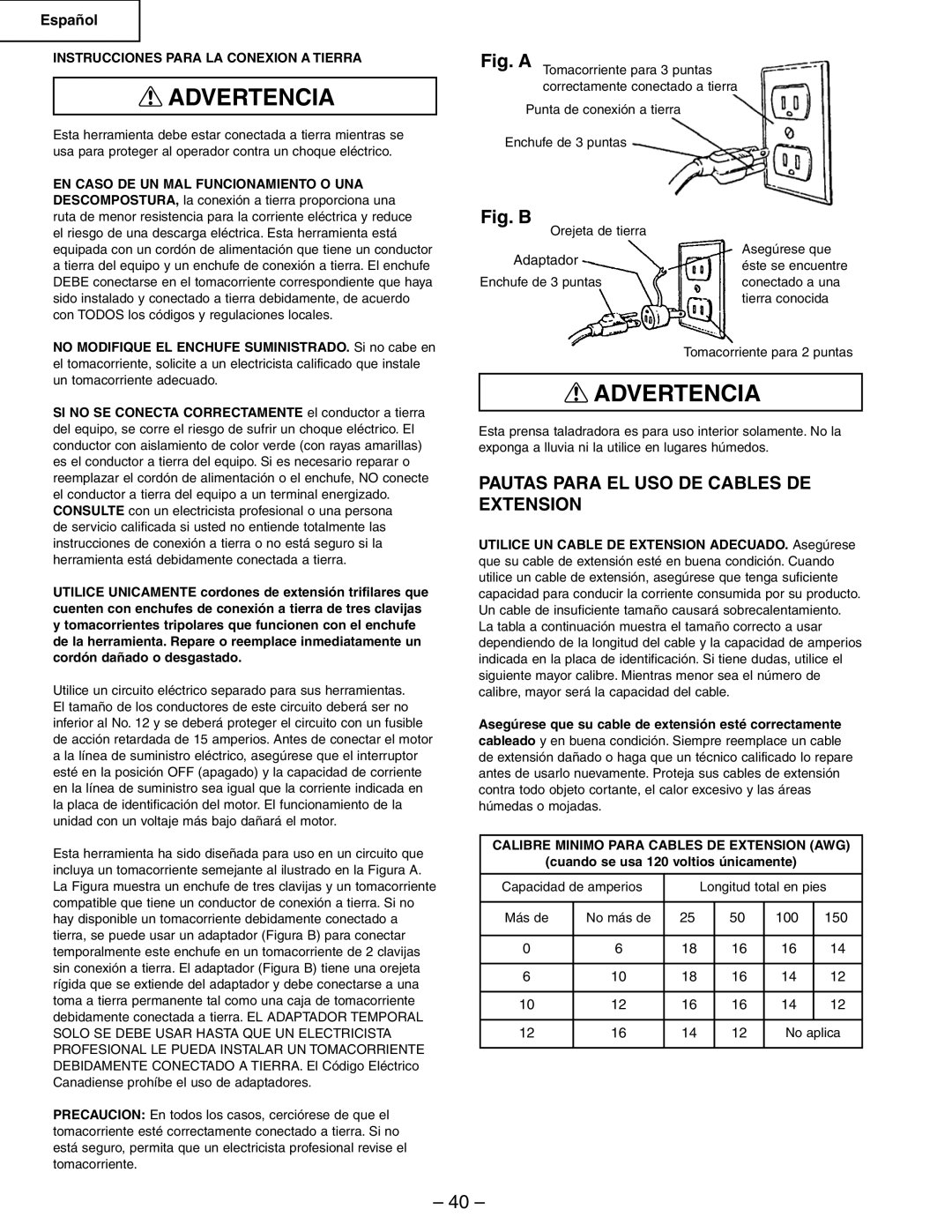 Hitachi B13F instruction manual Pautas Para EL USO DE Cables DE Extension, Instrucciones Para LA Conexion a Tierra 