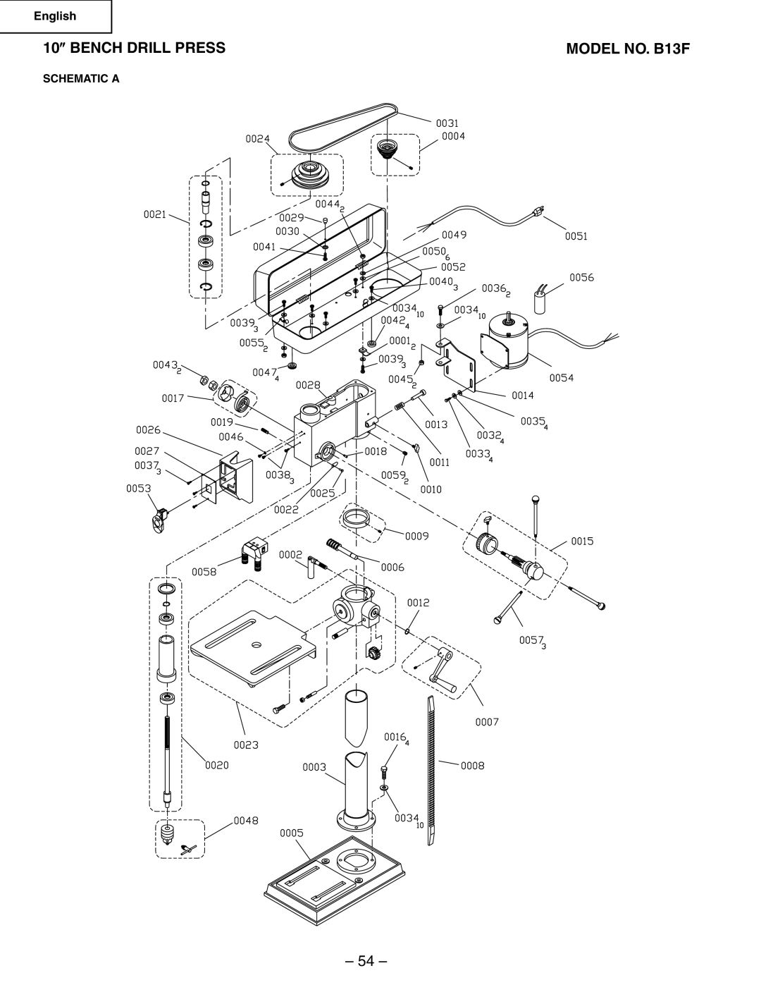 Hitachi instruction manual 10 ″ Bench Drill Press, Model NO. B13F, Schematic a 