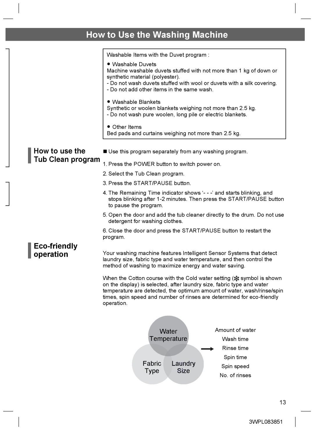 Hitachi BD-W75SAE installation instructions Eco-friendly operation, How to use the Tub Clean program 