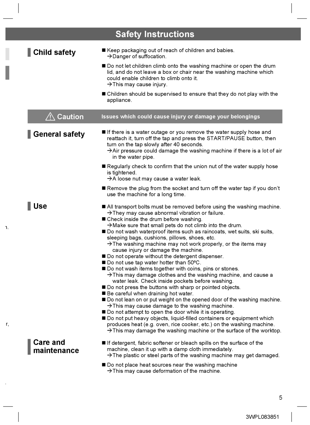 Hitachi BD-W75SAE installation instructions Child safety General safety Use Care and maintenance 