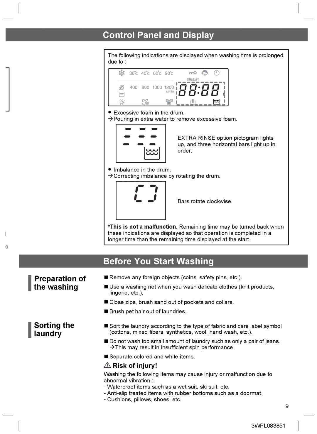 Hitachi BD-W75SAE Before You Start Washing, Preparation of the washing Sorting the laundry, Risk of injury 